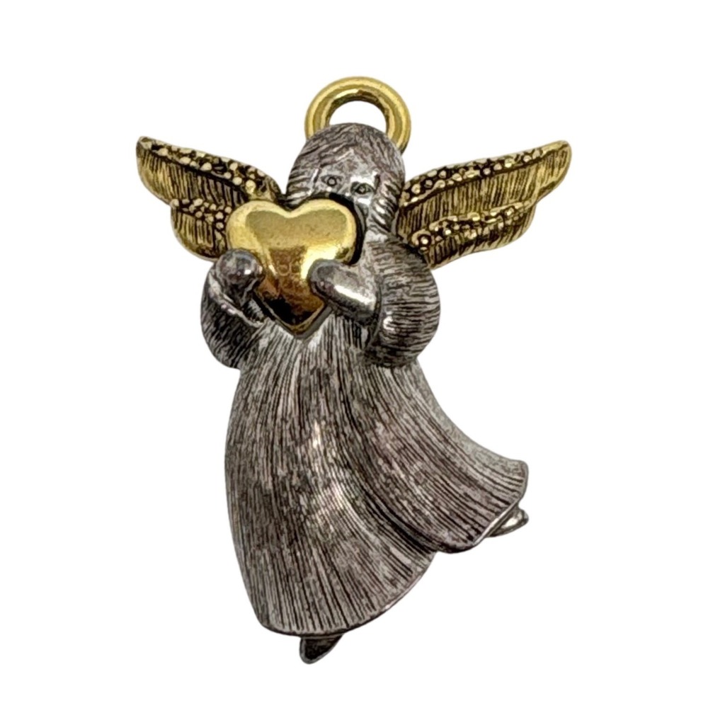 Liz Claiborne Vintage Angel Heart Brooch Two Tone Silver Gold Religious Gift REP